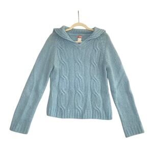 MONTEAU Cable Knit Wool Blend Sweater Women L Blue Cozy Retro Acubi Fairy Y2K